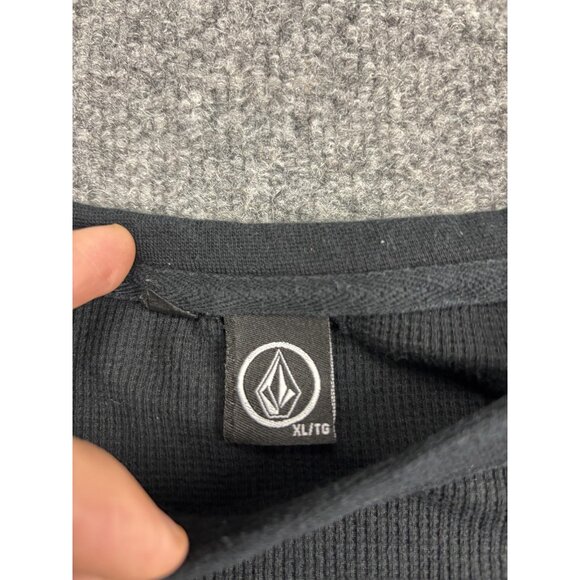 Volcom Shirt Mens XL Black Waffle Knit Long Sleeve Thermal Logo Top - Picture 2 of 6